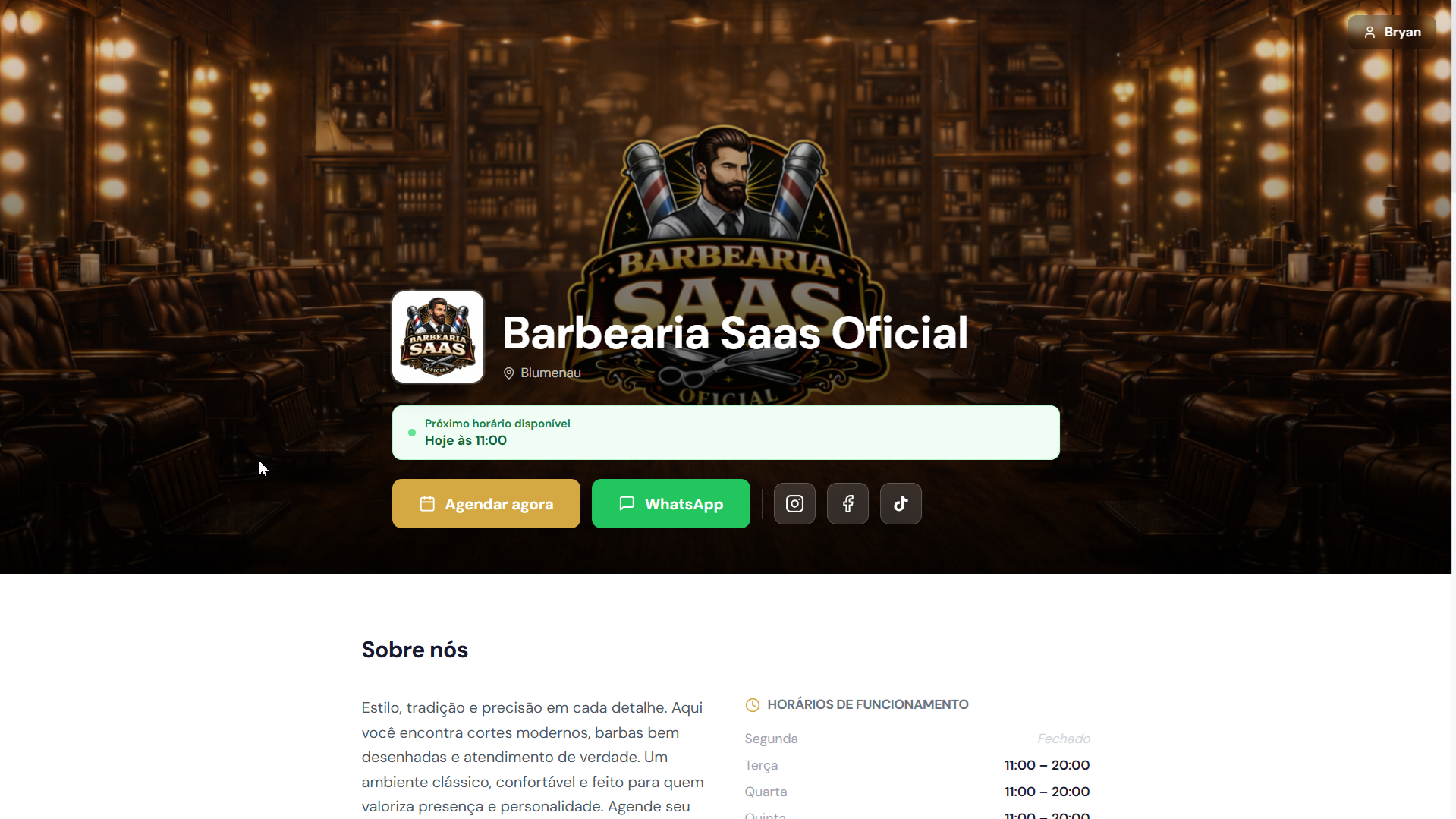 Página pública da barbearia